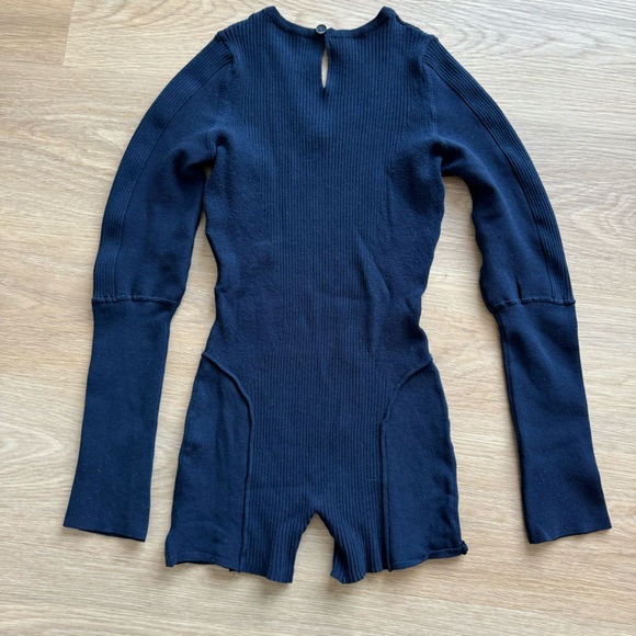 Jacquemus La Combinaison Cielo ribbed-knit playsuit in navy blue,All Products : American Fashion Style Bags On Sale